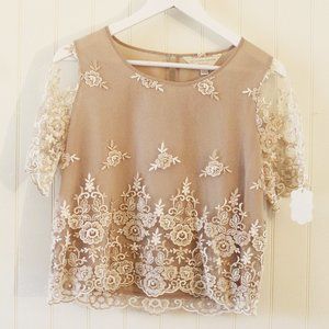 Lauren Conrad ✤ Runway Gold Lace Layered Blouse